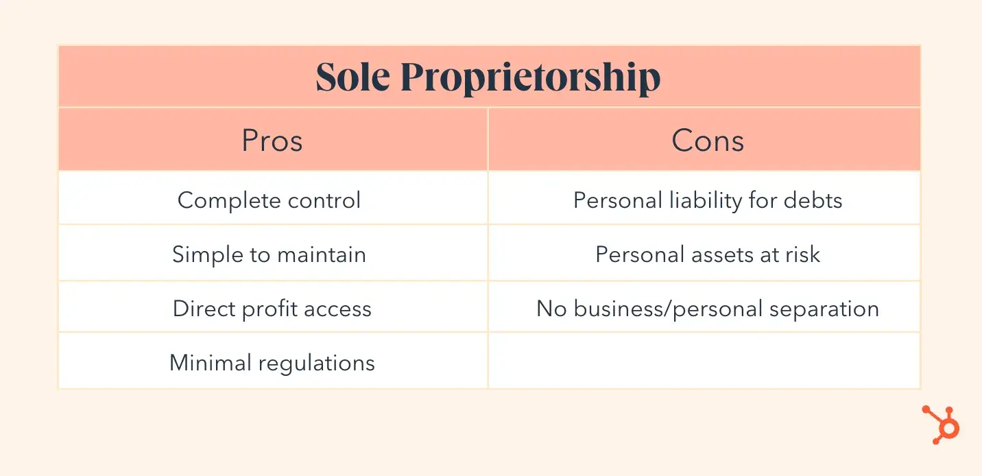 business structure example, sole proprietorship pros and cons