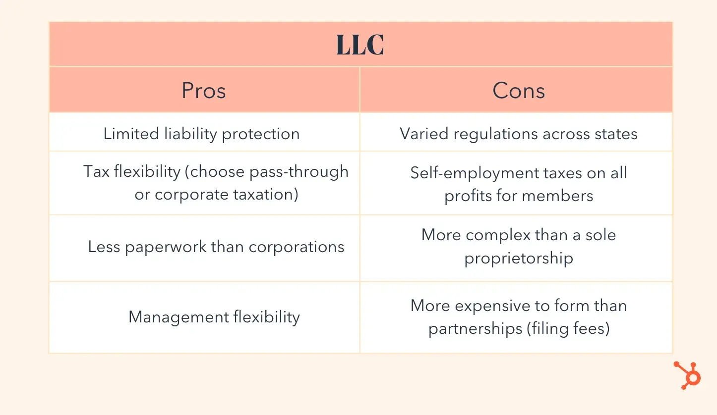 business structure example, llcs pros and cons