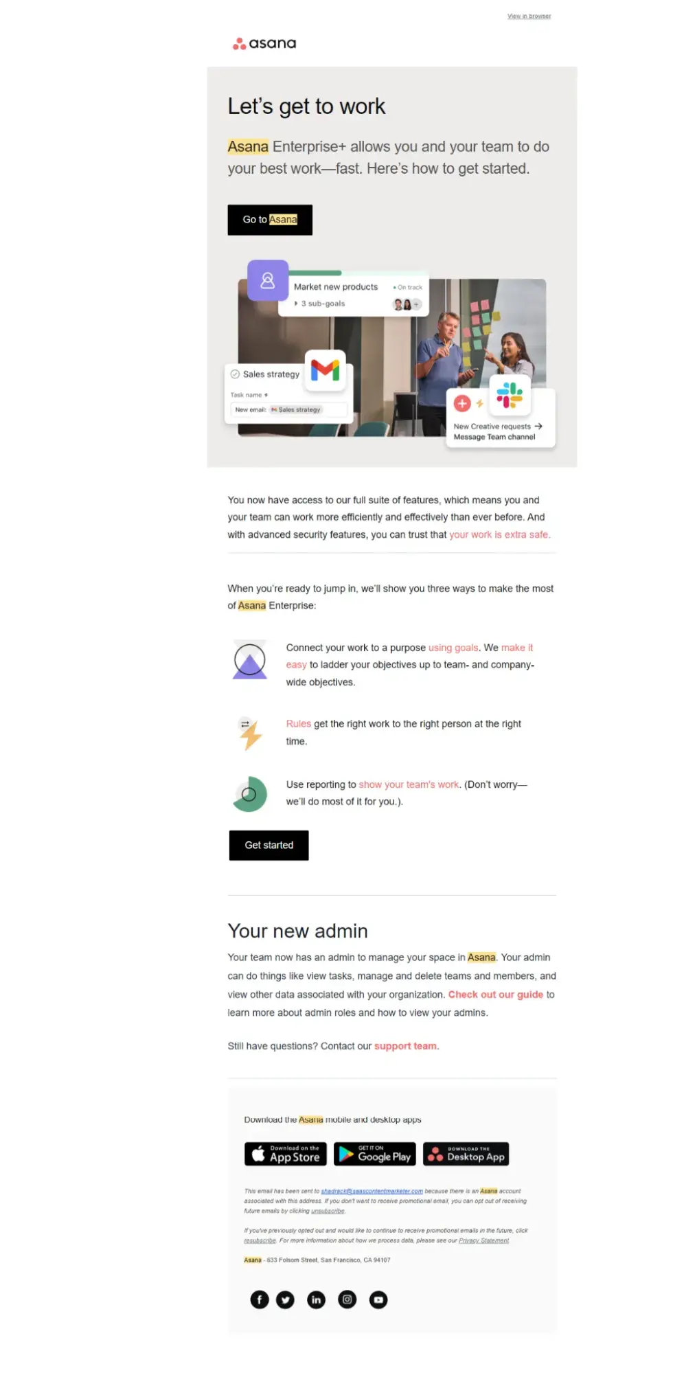 sales email sequence onboarding example from asana