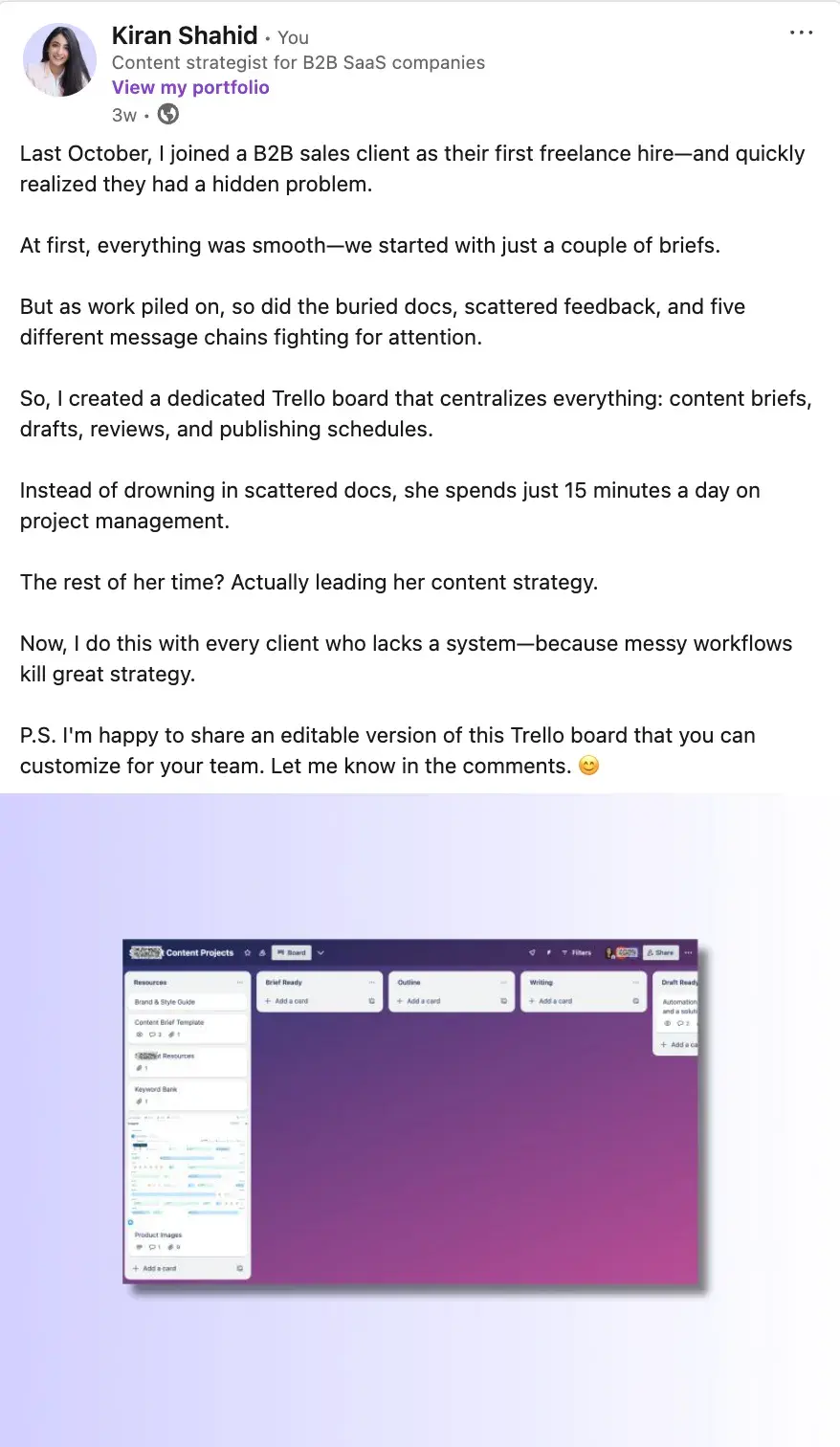 linkedin post example