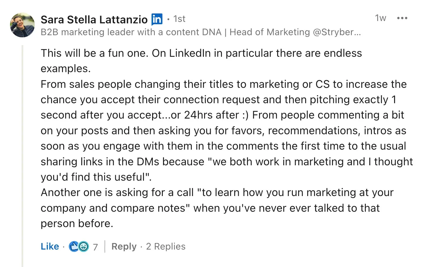 linkedin networking mistakes example