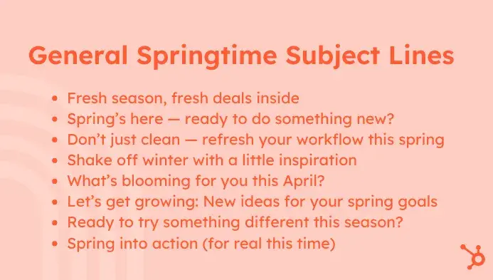 list of spring email subject lines, general springtime subject lines