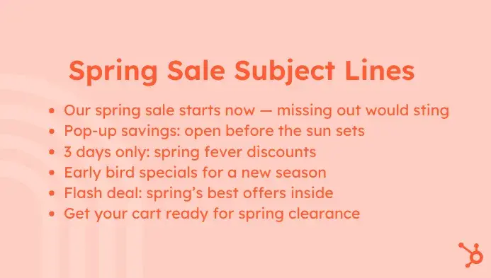 list of spring email subject lines, spring sale subject lines