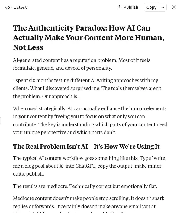 after screenshot of claude ai generated blog post editing.