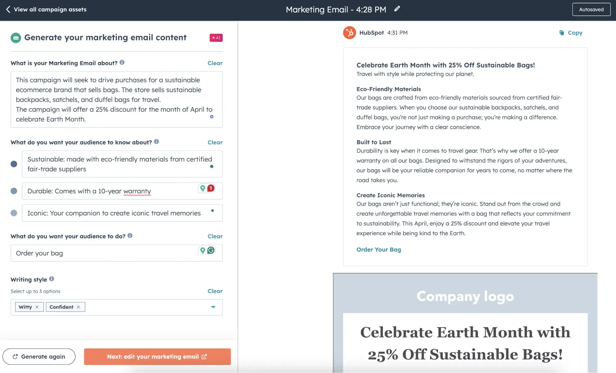 generative ai in email marketing by hubspot