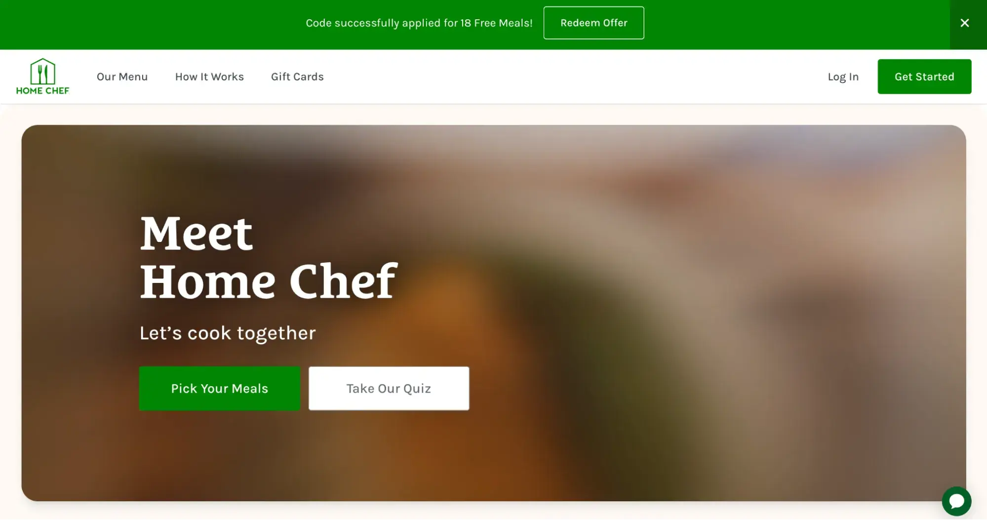 how to create a landing page; an example from home chef which features 2 cta’s