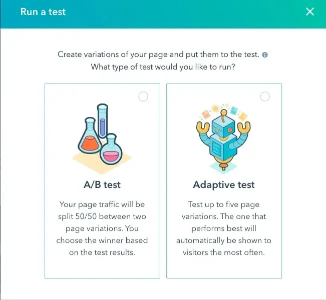 how to create a landing page; test your lp, select between a/b test and adaptive test