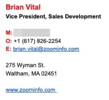 sales email signature example from zoominfo