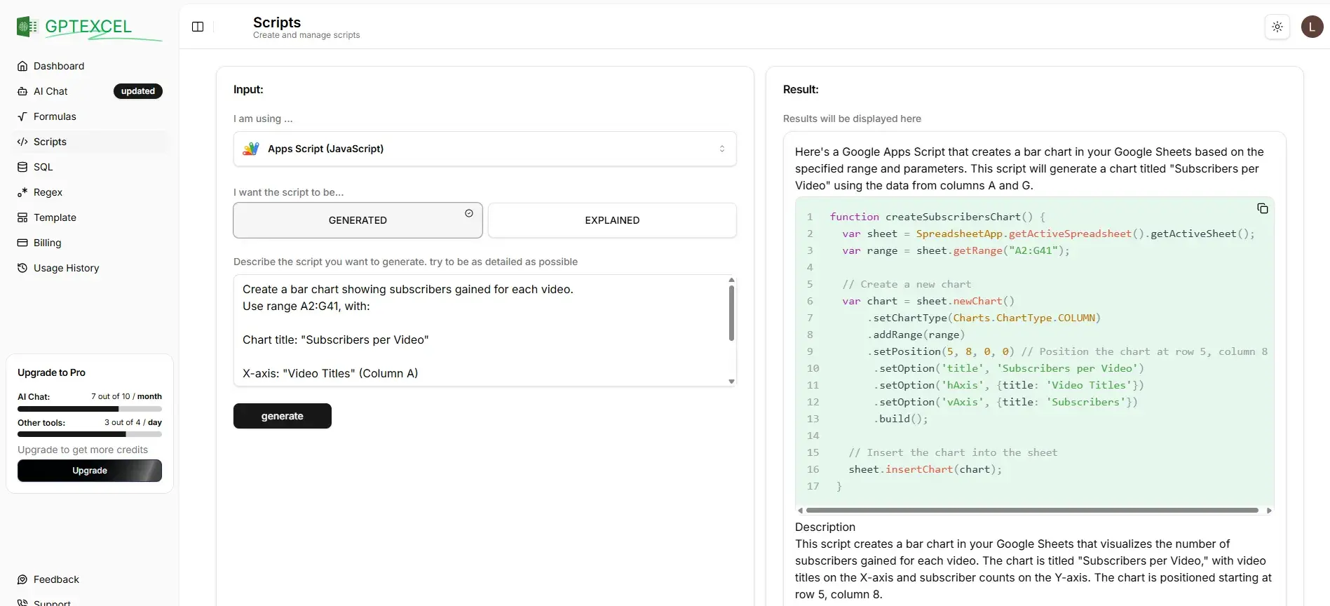 best ai tools for excel, gptexcel’s script tool