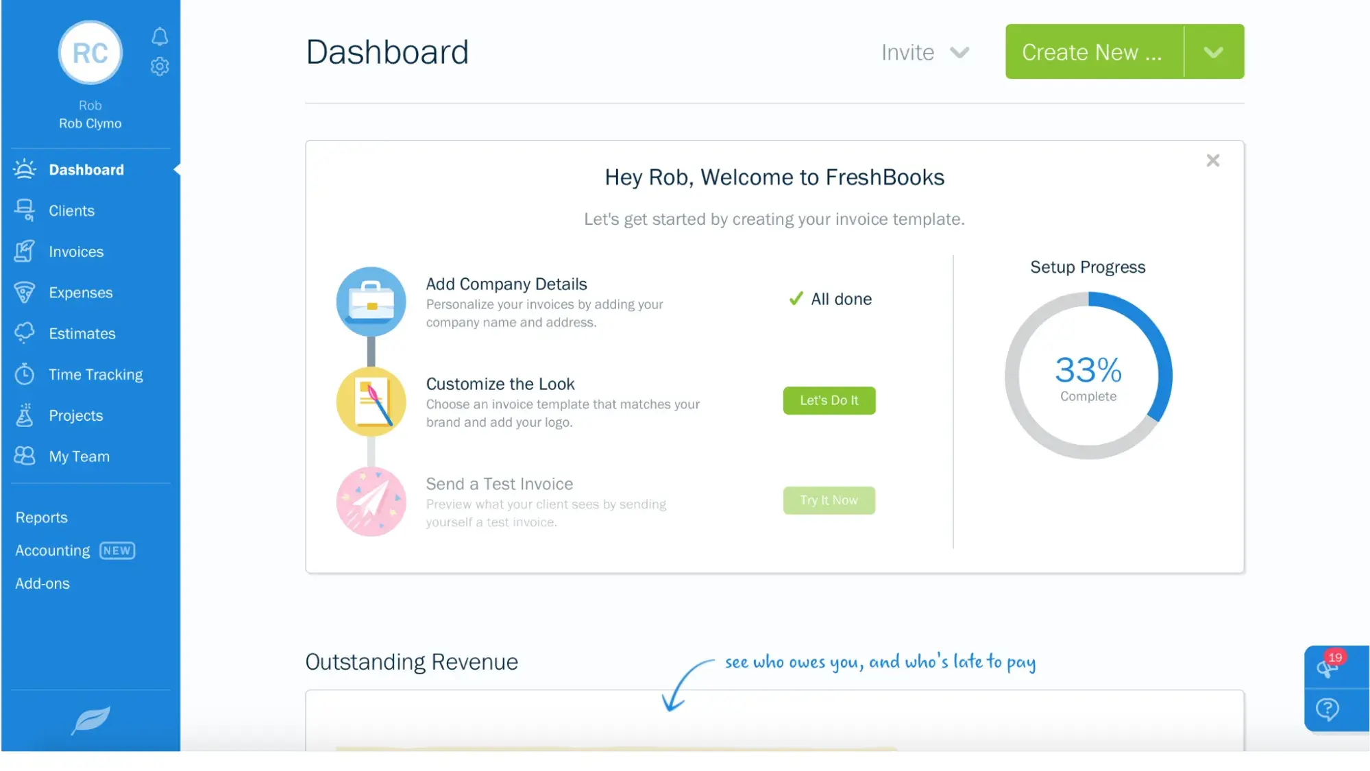 a screenshot of freshbooks' CRM user interface