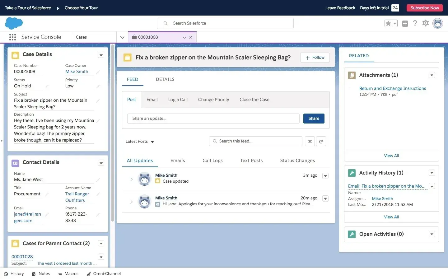 a screenshot of salesforce’s service cloud CRM user interface