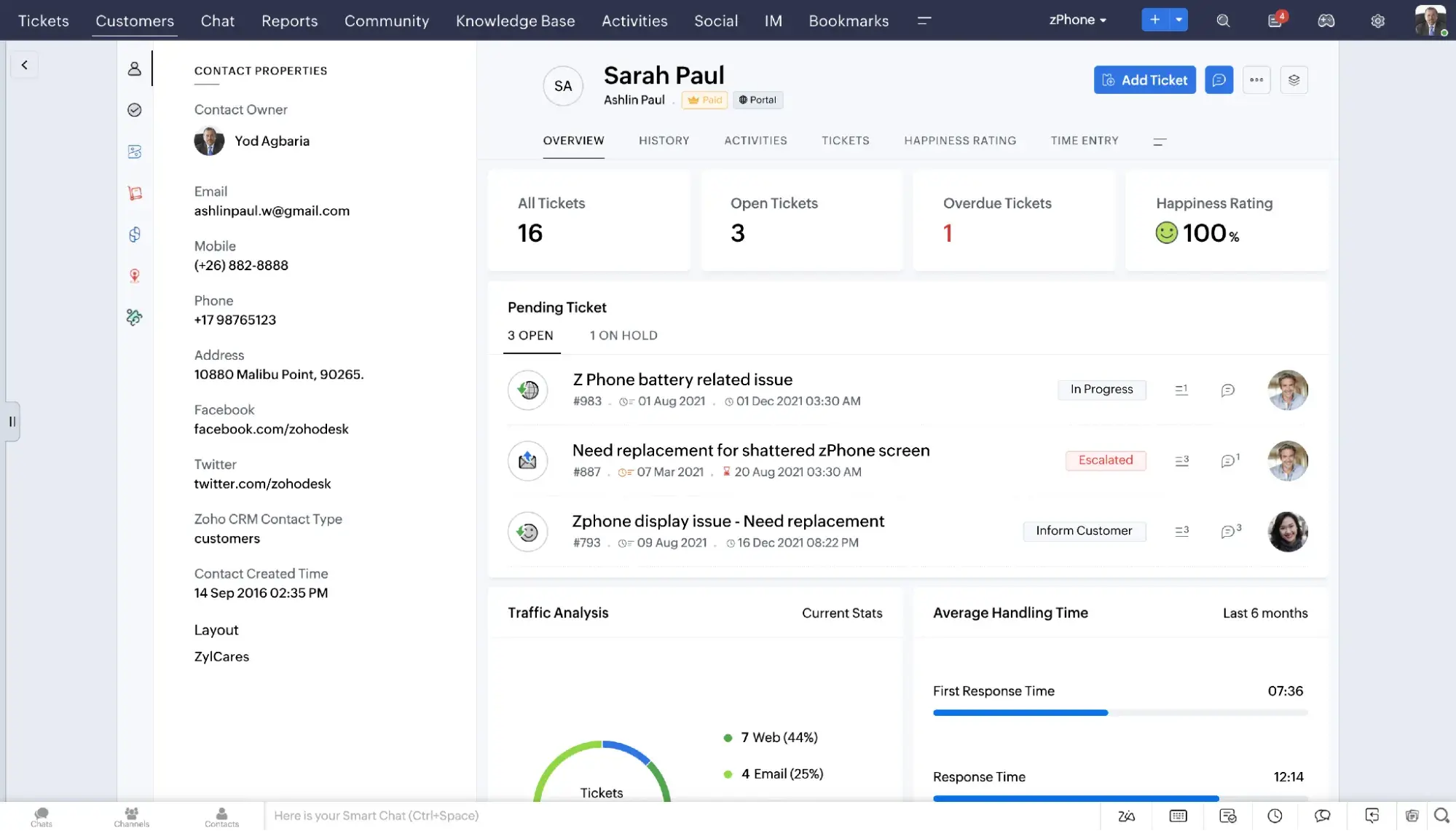 a screenshot of zoho desk’s CRM user interface
