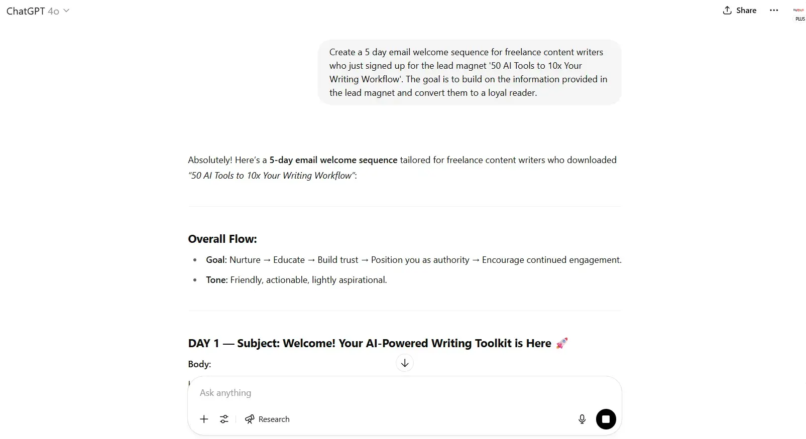 chatgpt prompts, prompt example for email campaigns