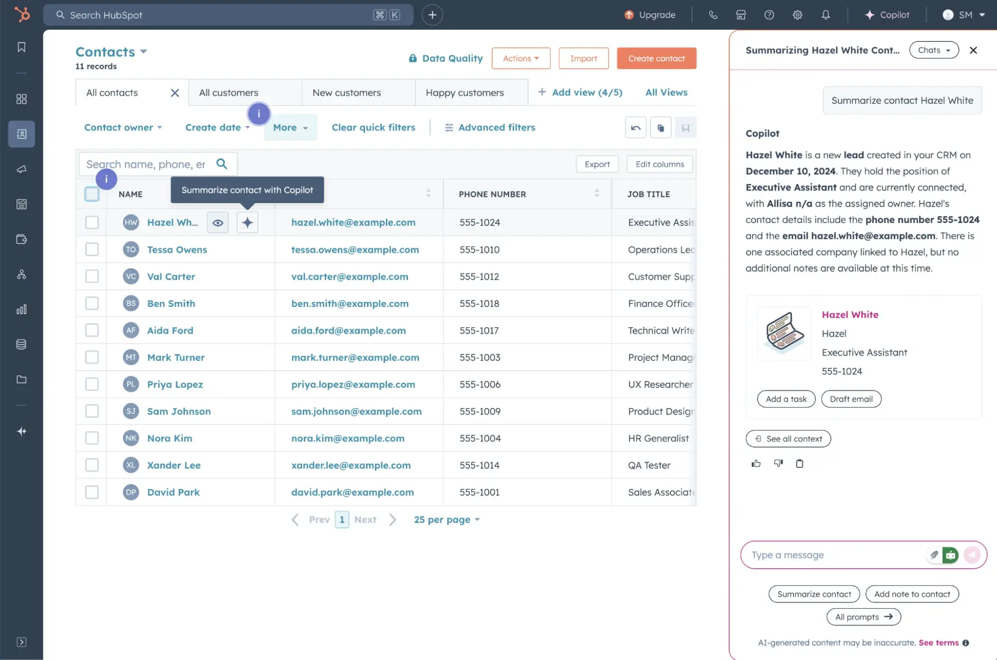 a screenshot of hubspot’s CRM user interface