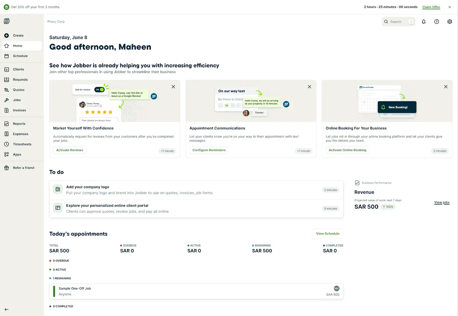 a screenshot of jobber’s CRM user interface