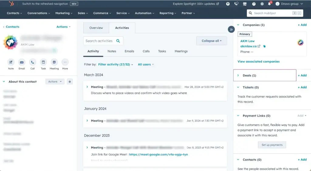 a screenshot of hubspot’s CRM user interface