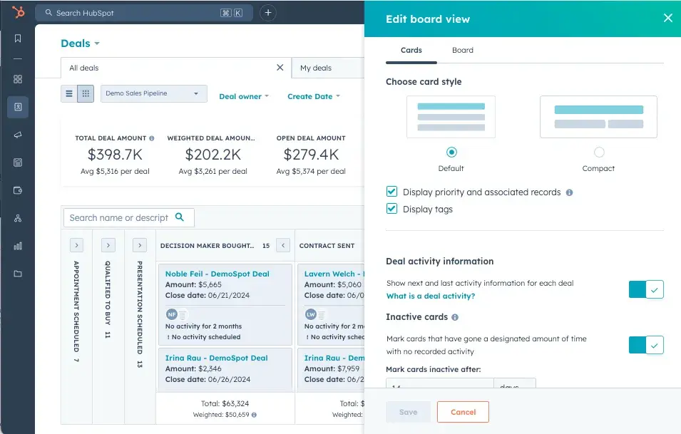 desktop interface showing hubspot's pipeline management with oil and gas project stages