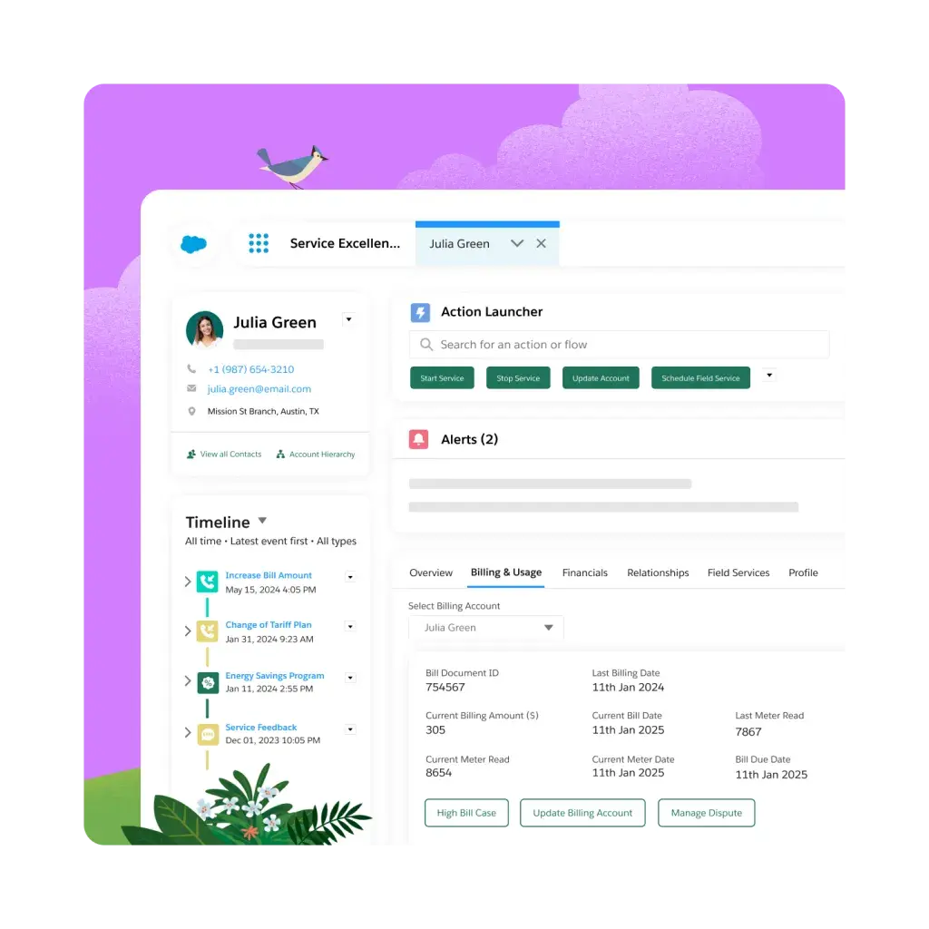 desktop interface showing salesforce energy cloud dashboard with project analytics