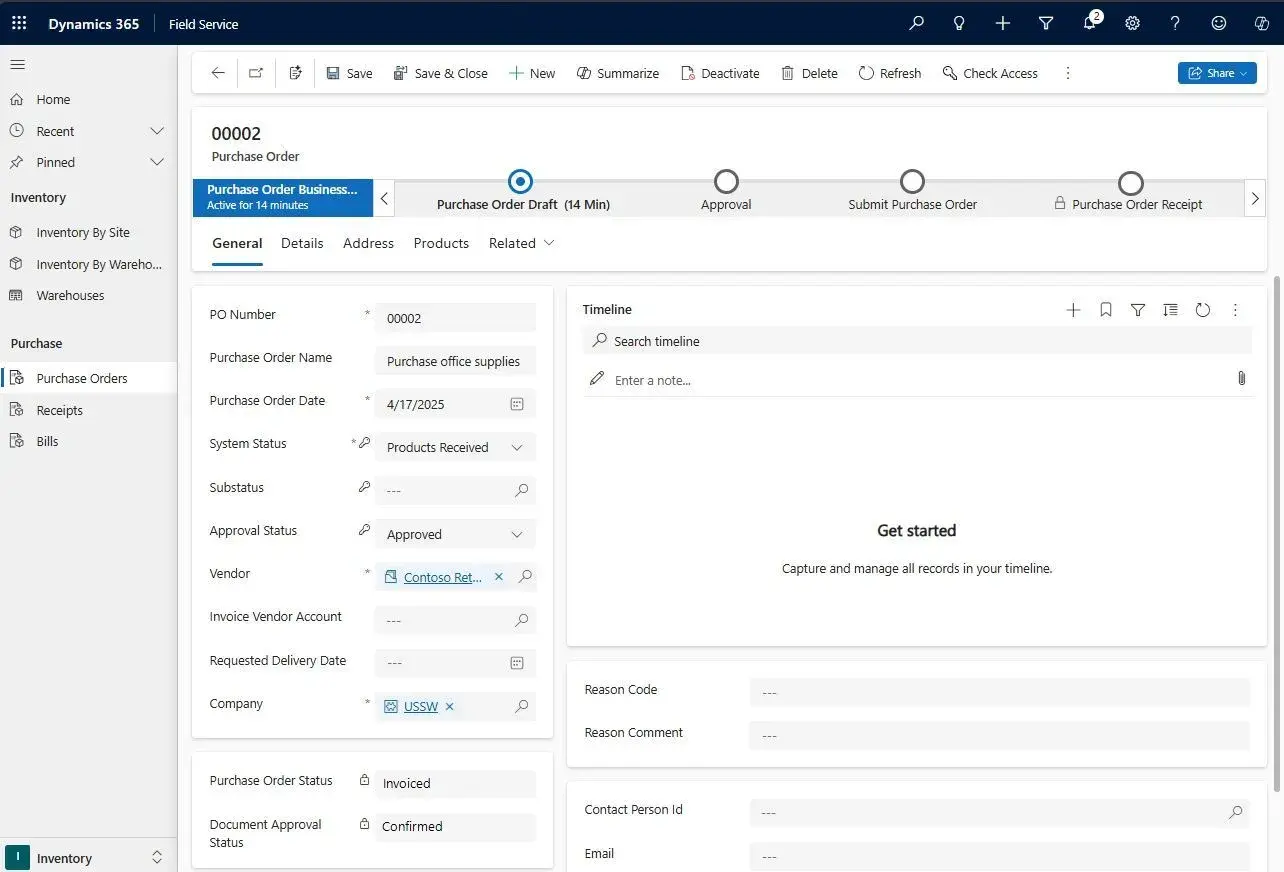 desktop interface showing dynamics 365 with field service integration