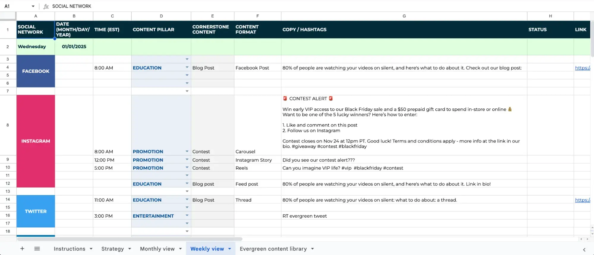 editorial calendar template, hootsuite