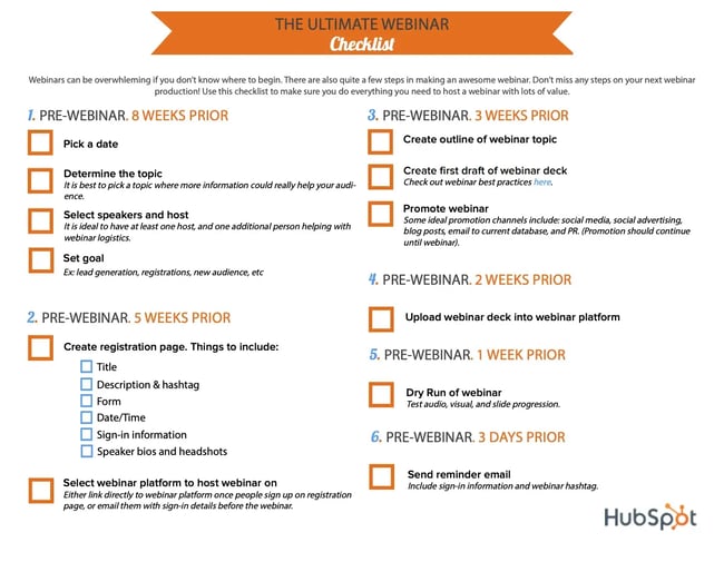 hubspot’s the ultimate webinar checklist – lead magnet example