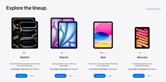 example of modular content on Apple's product page