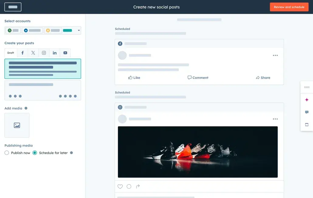 hubspot's social media management interface showing unified customer timeline