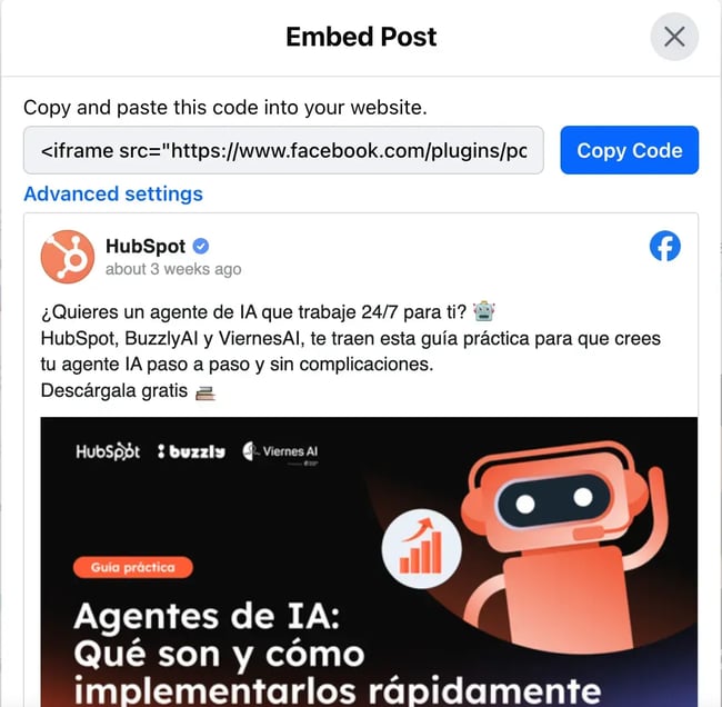 how to embed a facebook post using html embed code