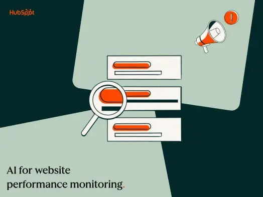AI website performance monitoring with graphic showing magnifying glass