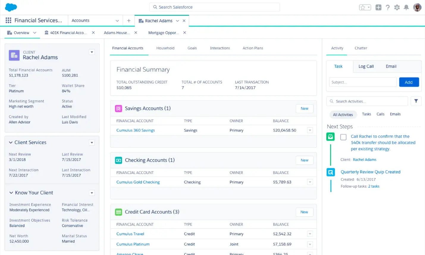 a screenshot of salesforce financial service cloud’s email marketing software user interface