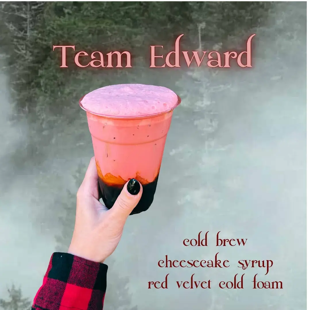 team edward drink with cold brew, cheesecake syrup, and red velvet cold foam.